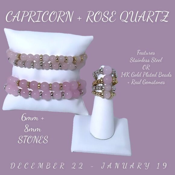 COPY - Wool + Pepper Co. Capricorn + Rose Quartz Ring - Zodiac x Gemstone - Picture 2 of 8